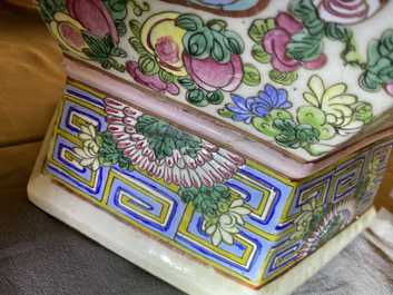 A large Chinese hexagonal famille rose vase, 19th C.